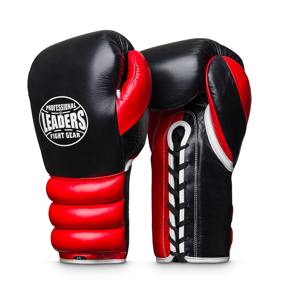 Перчатки боксерские LEADERS LS на шнуровке BK/RD